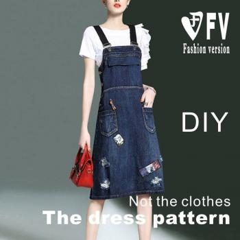 Vestido estilo denim con tirantes y patrones de costura BLQ-386