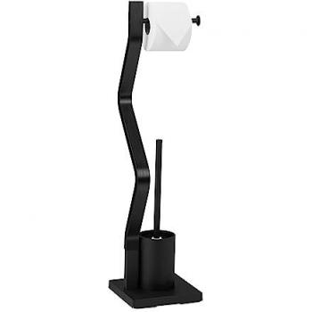 Accessoire WC Relaxdays, support papier toilette et brosse, noir