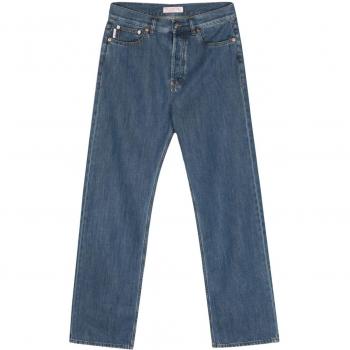 Valentino Garavani, Straight Jeans, male, Blue, Size: W31 Washed Denim Straight Leg Jeans