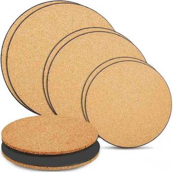 Cork and Plastic Round Garden Mats (6 Pieces, 6/8/10 Inch, Black and Cork Color)
