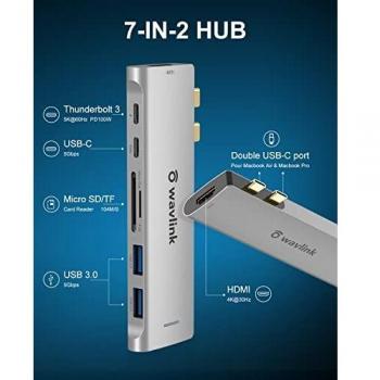 WAVLINK 7‑in‑2 Hub USB‑C con HDMI 4K, 2 USB 3.0 e lett