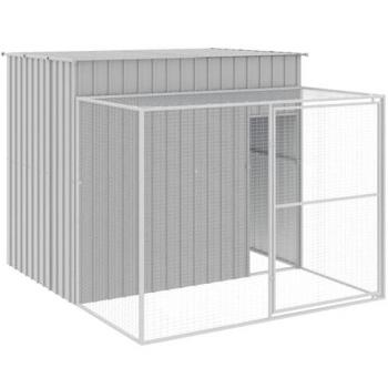 Refúgio Canino VidaXL com Espaço Parque – 214x253x181 cm Aço Galvanizado Cinza Claro