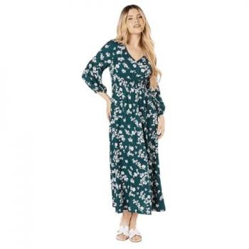 Green Ditsy V Neck Midi Dress