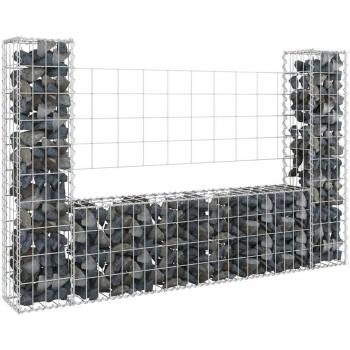 VidaXL Metal U-shape Gabion Basket and 2 Posts, Measurements: 140 cm x 20 cm x 100 cm