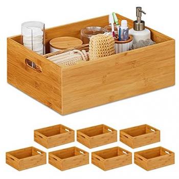 Pack 8 boîtes à linge Relaxdays : bambou solide, dimensions 40x30x14 cm