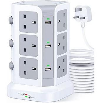 Tower Power Strip for Kitchen – 12 AC Receptacles + 6 USB Charging Ports (5m)
