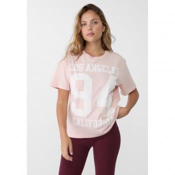Stradivarius Ladies' Short Sleeve Top with Print, Dusty Rose, XL