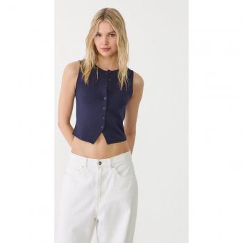 Stradivarius Canotta Semplice Azzurro Marina L con Bottoni