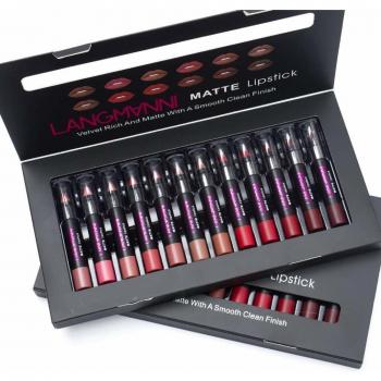 Set de 12 rouges à lèvres mats, ROMANTIC BEAR longue tenue imperméable à l'eau
