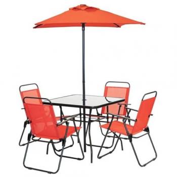 Set da Pranzo 6 Pezzi per Giardino Patio con Ombrellone 4 Sedie Pieghevoli Rosso