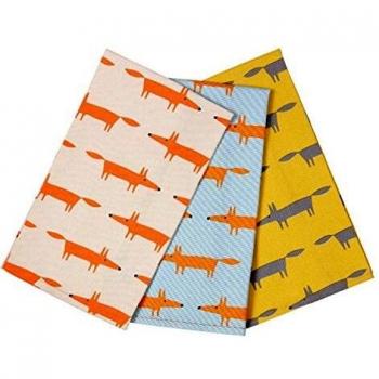 Scion Living Yellow Blue Stone Fox Themed Tea Towels Set of 3