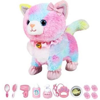 Chat en peluche qui marche avec queue qui remue