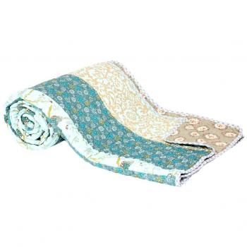 Wohnträume Quilt T211-3 – Tagesdecke mit japanischen Blumen, 230×250 cm, Barockblau