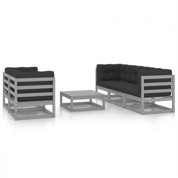 Set de muebles de jardín 6 pzas y cojines de pino macizo