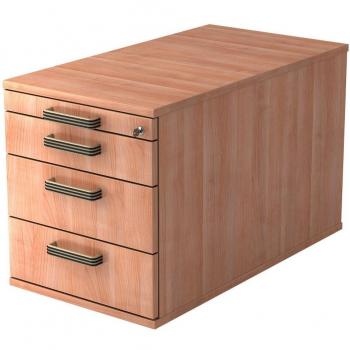 TOPAS LINE Rollcontainer – 3 Schübe + 1 Utensilienauszug, abschließbar, Nussbaum‑Dekor, 800 mm Länge