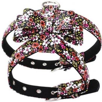 Bow Knot Floral Dog Vest Harness with Necktie