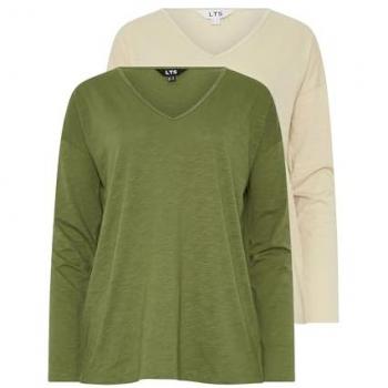 T-shirt Vert Col en V 100% Coton Tall Sally