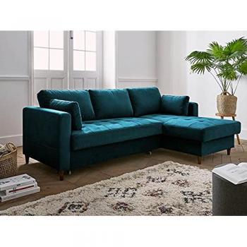 Lisa Design Ecksofa mit Bett – Anna Modell – Blau‑grüner Farbmix – 85 H x 222 W x 148 D – Modernes Design, Rechts‑Ausführung