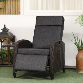 Outdoor Recliner Chair w/ Cushion Rattan Reclining Lounge Chair