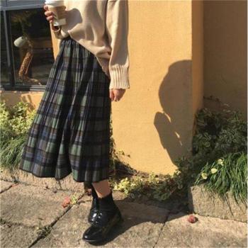 Autumn Winter High Waist Plaid Skirt