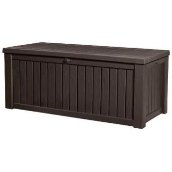 Keter Baule da Giardino Rockwood, 570L, Effetto Legno, Marrone, 155x72,4x64,4H cm