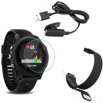 Set Pulsera Magnética Milanese Loop + Cargador USB + Film Protectora Glass – Forerunner 630 (Negro)