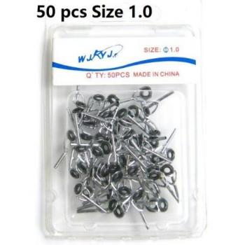 Kit de puntas de guía para cañas de pescar, 50 Uds, acero inoxidable, anillo cerámico, tamaños 1mm, 1.5mm, 2mm