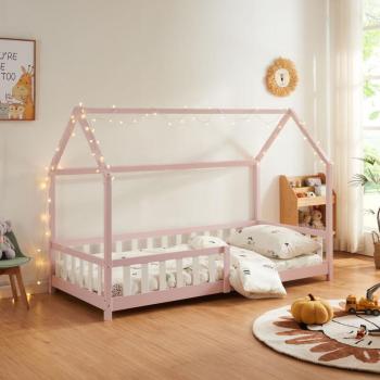Letto singolo con design casetta rosa 90x200 cm – brand Hesel