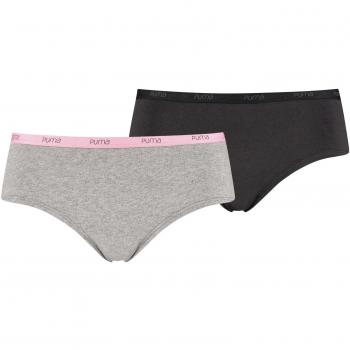 PUMA Damen Hipster Unterwäsche 2er Pack,563009001, Mehrfarbig (Grey Melange/Phantom), Gr. XS