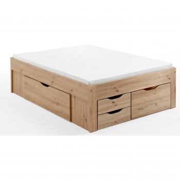 Stauraumbett Noah 140x200 cm – Rolllattenrost, Federkernmatratze, 5 Schubladen, Eiche Artisan
