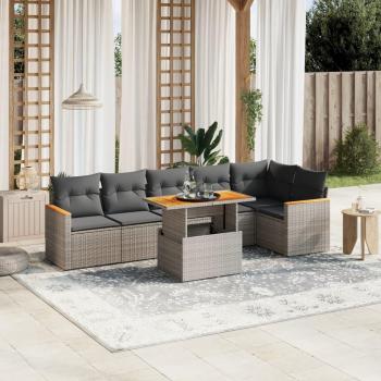 VidaXL 7‑Piece Polished Rattan Outdoor Sofa Ensemble, Grey