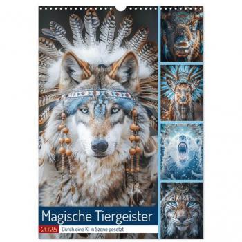 Magische Tiergeister (Wandkalender 2025 DIN A3 hoch) CALVENDO Monatskalender