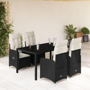 Black PE Rattan Bistro Set with Cushions for 4