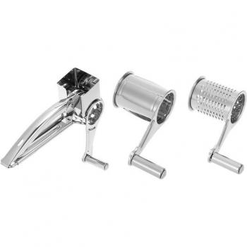 Trio d’outils culinaires en acier inox : râpe rotative, cutter et trancheuse
