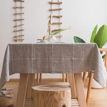 Sturdy Cotton Linen Rectangular Tablecloth with Lattice Embroidery for Dining