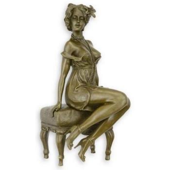 Luxus Dekofigur Frau in Bronze mit Hocker