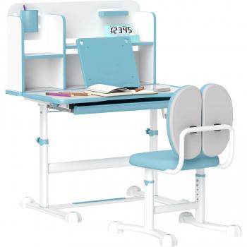 Set Studio Child-Friendly: Scrivania Rotolante, Sedia Regolabile, Cassetto & Stoccaggio – Blu
