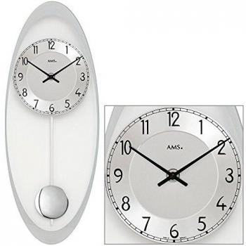 Pendelwanduhr AMS W7416, Wanduhren Höhe/Breite/Länge: 19 cm x 3 cm x 50 cm, Silberfarben