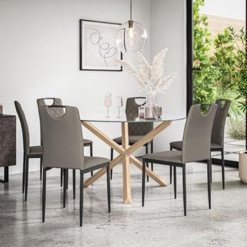 Malvern Round Glass Dining Table & Faux Leather Chair Set
