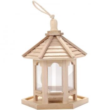 Outdoor Wooden Bird Feeder with Hanging Rope
