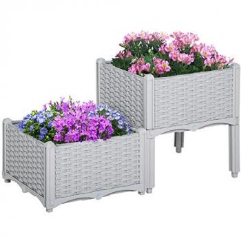 Macetas exteriores OutSunny 40x40x44 gris con diseño de mimbre
