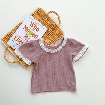 T-shirt patchwork dentelle pour bébé fille manches courtes été 2022 2314A