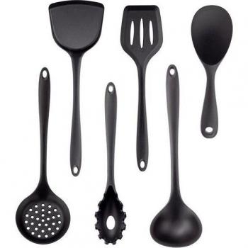AJOYOUS Silikon Kochzubehör – Nicht-Stock, Schwarz: Pfannenspachtel, Eierschläger und Suppenlöffel