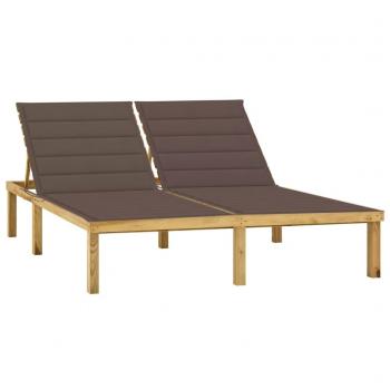 Double chaise longue bois de pin taupe, finition résistant à l’extérieur