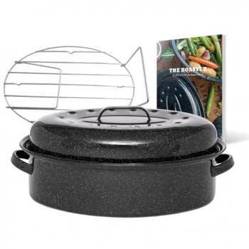Roaster GranitWare – Grand Format 8 L, Acier Émaillé, Ovale, Ultra-Léger – Grille en Inox + Guide de 35 Recettes