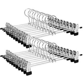 Grucce in Metallo per Pantaloni, 31 x 10,5 cm, con Clip Antiscivolo, Colore Argento