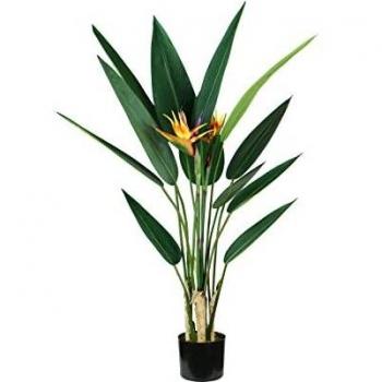 Planta Decorativa Strelitzia 120 cm 12 Hojas y 2 Flores con Maceta de Musgo