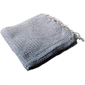 Plaid Recyclé « Dune » – Gris Clair, 125 × 150 cm, Tricot à Franges, Lavable en Machine