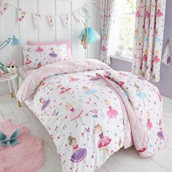 Happy Linen Company Ballet Princess Reversible Duvet Cover for Toddlers – Pink