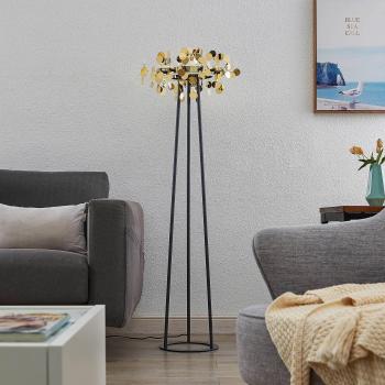 Glimmo LED Floor Lamp by Lucande, Black and Brass, Dimmable